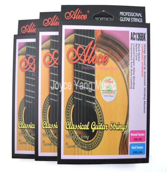 3 conjuntos de alice ac136bk normal duro preto náilon cordas guitarra clássica 1st6th cordas inteiros4795396