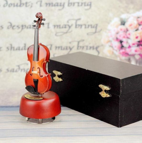 Scatola musicale rotante per violino in legno modello mini violino fatto a mano3238652