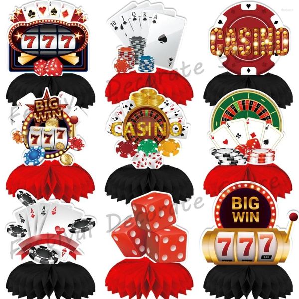 Party-Dekoration, 9 Stück, Casino, rot, schwarz, Waben-Mittelstücke, Vegas-Geburtstags-Tischaufsätze, Spieleabend, Poker-Events
