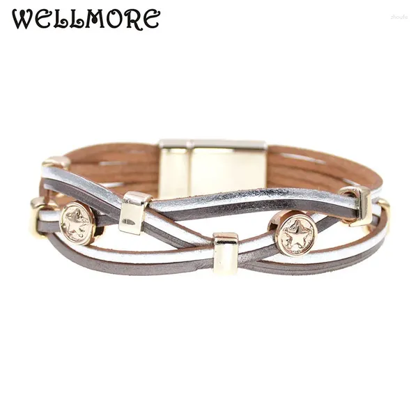 Charme pulseiras wellmore metal couro para mulheres homens múltiplas camadas envoltório casal presentes moda jóias atacado