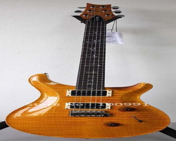 Personalizado 24 Estoque Privado Paul Smith Chama Amarela Bordo Top Guitarra Elétrica Branco Moother de Pérola Pássaros Anel Inlay Top Selling3581225