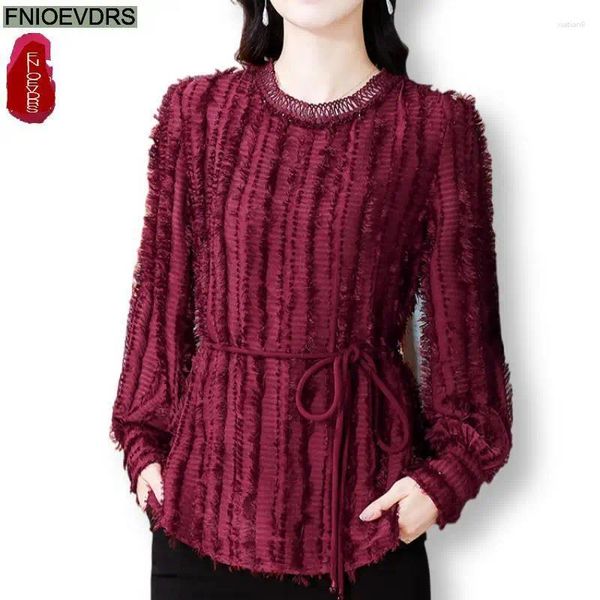 Camicette da donna m-3xl abiti sciolti 2024 donne a manica lunga a maniche lunghe eleganti camicie vino lace-up tunica tunica floreale retrò retrò top