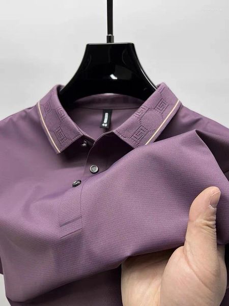 Polos masculinos de luxo high-end cor sólida manga curta legal e confortável camisa polo marca lapela moda jacquard casual camiseta