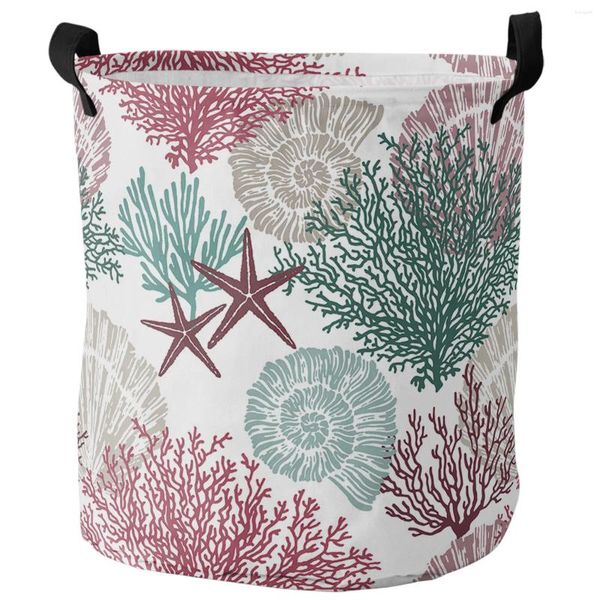 Çamaşır çantaları okyanus mercan kabuğu denizyıldızı geometrik soyut katlanabilir sepet çocuk oyuncak depolama su geçirmez oda kirli giyim organizatör