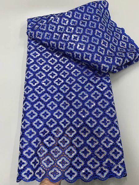 Tecido de renda guipure nigeriano, azul real, alta qualidade, água africana, lantejoulas, tecido de renda para mulheres, vestidos de festa 240326