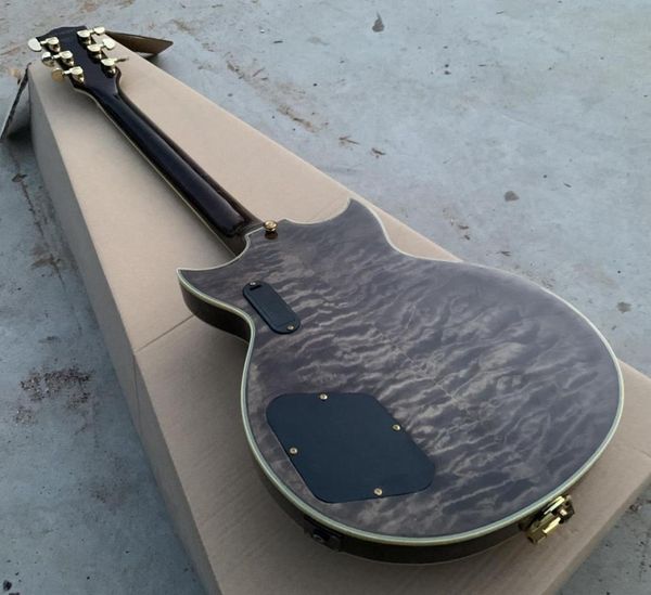 Custom Archtop Black Quilted Maple Semi Hollow Body SG E-Gitarre Bigs Tremolo Saitenhalter Gold Hardware Schwarzes Schlagbrett5142636