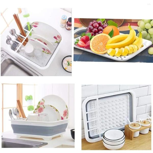 Küche Lagerung Zusammenklappbare Schüssel Platte Kunststoff Box Gemüse Waschen Ablassen Korb Multifunktionale Faltbare Dish Rack