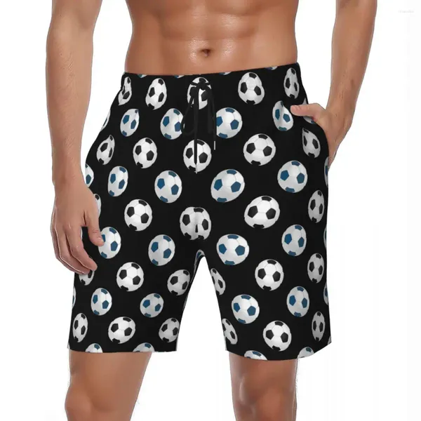 Shorts masculinos futebol bola placa verão branco e preto correndo praia masculino secagem rápida design casual troncos de natação de tamanho grande