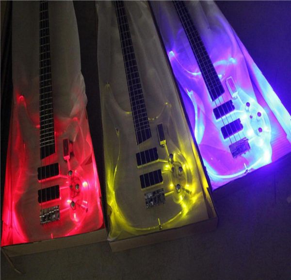Fabrikneue 4-saitige E-Bassgitarre mit Acrylkorpus und LED-Licht, verchromte Hardware, Griffbrett aus Palisander, Angebot individuell anpassbar5394439