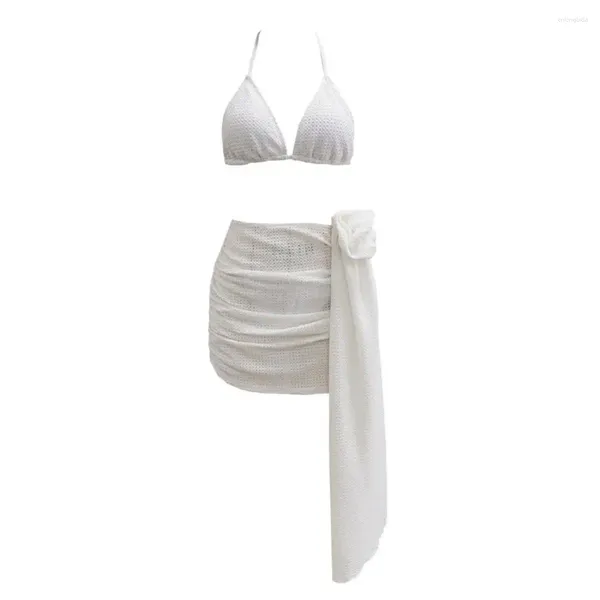 Mulheres Swimwear Mulheres Bikini Set Elegante com Cintura Alta Floral Cover Up Saia Sexy Beachwear para Conjunto de Verão
