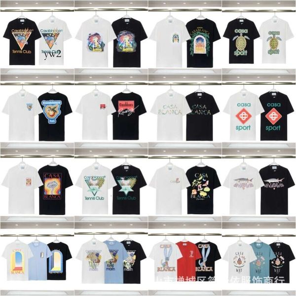 Casa Blanca Мужская рубашка Дизайнерские футболки Летняя мода Брендовая рубашка Casablanc Женская повседневная футболка с мультяшным логотипом Casa Пара с коротким рукавом 100% хлопок 9135