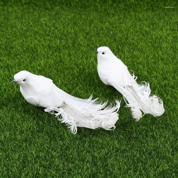 Decorações de jardim cauda longa da paz decoração pombas falsas branco espuma artificial pena ornamento de casamento casa artesanato brinquedo de pássaro decoração