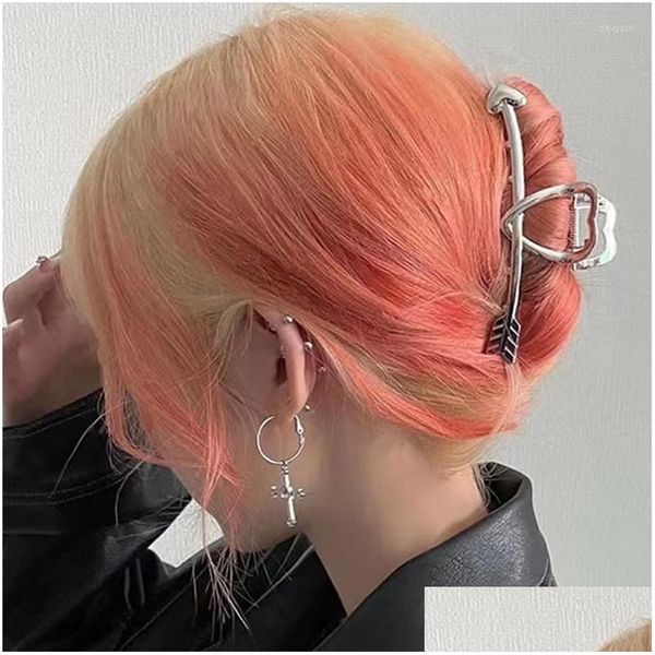 Grampos de cabelo Barrettes Punk Cupido Coração Metal Acessórios de moda para mulheres Irregar Gráfico Hairpin Coreano Charme Cool Hip Hop Drop Deliv Otvrt