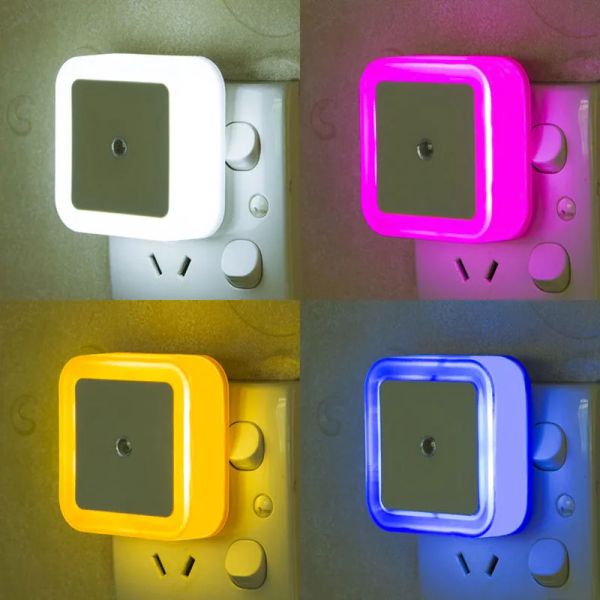 Mini LED Night Light Light UE/EUA/UK Plug Light Sensor SquaL Shapes Lamp para o corredor de cabeceira do quarto do quarto da criança 110V 240V