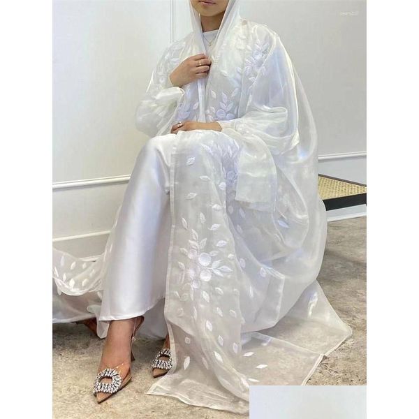 Abbigliamento etnico Ramadan Bianco Aperto Kimono musulmano Abaya Dubai Turchia Islam Arab Jalabiya Per le donne Cardigan Robe Femme Musmane Drop Del Dhlyw