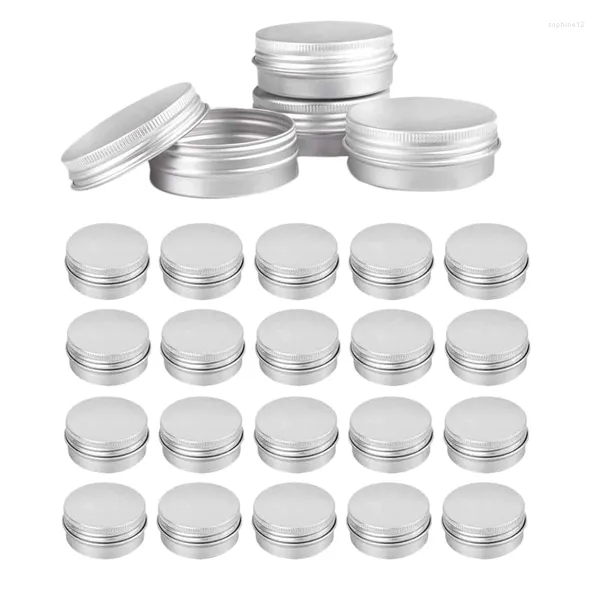 Garrafas de armazenamento LBER 48 Pcs 1 Oz Tins Silver Alumínio Screw Top Round com recipientes de tampa