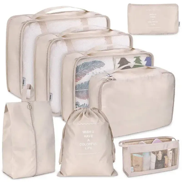 Depolama Çantaları Set 8 Seyahat Çeşitleri Küp giysileri iç çamaşırı kozmetik paketleme için büyük kapasiteli bagaj