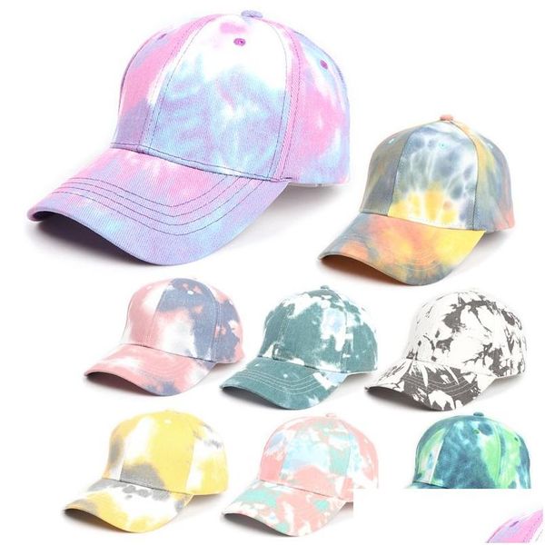 Cappellini da baseball New Fashion 7 colori Tie Dye Candy Color Berretto da baseball Uomo Donna Messy Bun Hat Snapback Cappelli casual Drop Delivery Accessori Dhmrk