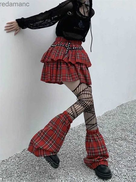 Gonne Skorts Ruibbit Rock Punk Gotico Harajuku Hot Girl Cake Dress Nero Rosso Plaid Soft Girl Minigonna in pizzo Lolita giapponese e scaldamuscoli 240330