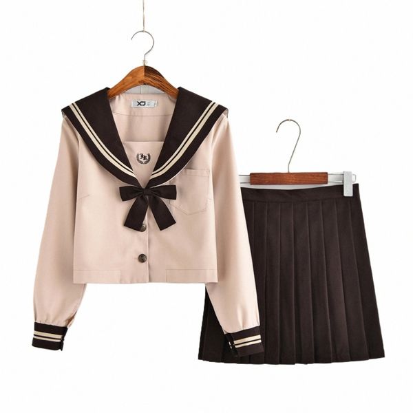 Japanische Schule Dr. Uniformen Matrosenanzug Cosplay College Mittelbraune Schuluniform für Mädchen Studenten Anime Faltenrock r2C8 #