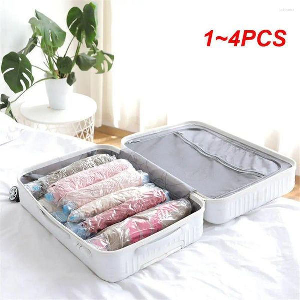 Sacos de armazenamento 1-4pcs manualmente vácuo comprimido saco roll up selo viagem espaço saver organizador de roupas sacos de embalagem reutilizáveis