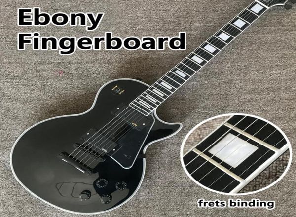 Preto guitarra elétrica ébano fingerboard preto hardware trastes ligação sólido corpo de mogno guitarra elétrica 1507876