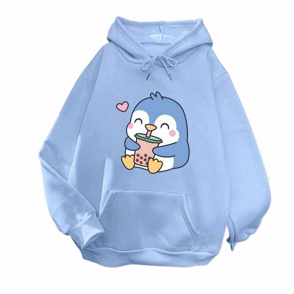 Bubble Boba Milk Tea Carto Felpe con cappuccio da donna Pinguino Felpe grafiche Abbigliamento unisex Kawaii Anime Harajuku Plus Size Felpa con cappuccio i3YX #