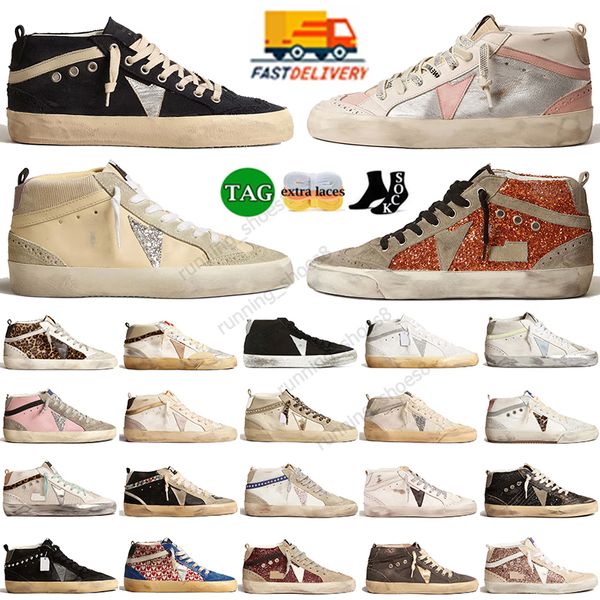 Sneakers con stelle della moda Piattaforma vintage Golden Dirty Glitter Argento Italia Leopard Metallico Pelle scamosciata invecchiata Pelle di serpente Pelle di serpente Do-old Mocassini medi Taglia EUR36-46