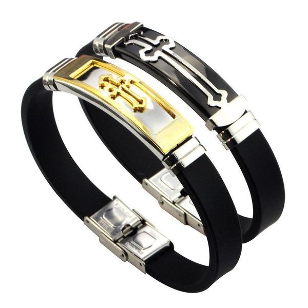 Charm Armbänder Charm Armbänder Punk Black Sile Für Männer Frauen Edelstahl Skorpion Kreuz Design Armreif Armbänder Modeschmuck Dhqfh