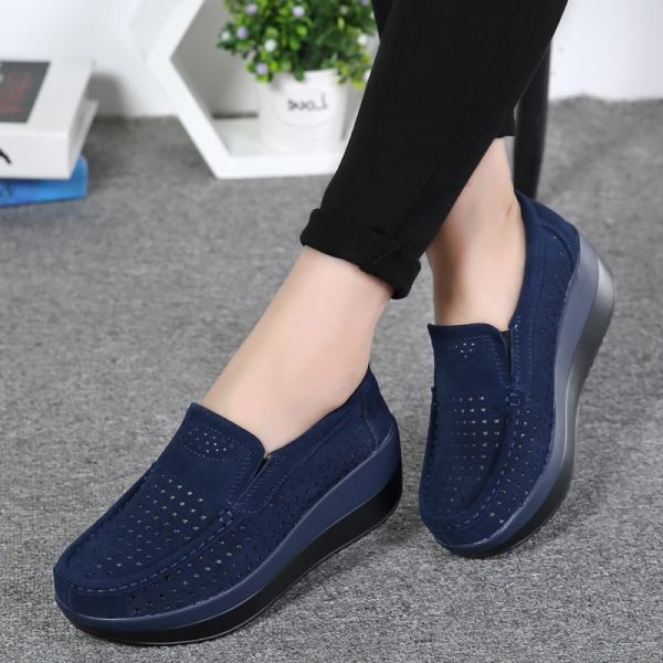 Stiefel 2023 Frühling Frauenschuhe Plattform Flats Turnschuhe Wildleder Leder Frauen Freizeitschuhe auf Flats Heels Creepers Moccasins ausrutschen