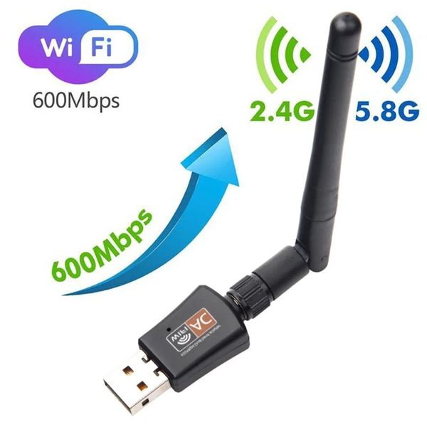 Двухдиапазонный USB-адаптер Wi-Fi 600 Мбит/с AC600 2,4 ГГц 5 ГГц Wi-Fi с антенной ПК Мини-компьютер Приемник сетевой карты 802.11b/n/g/ac