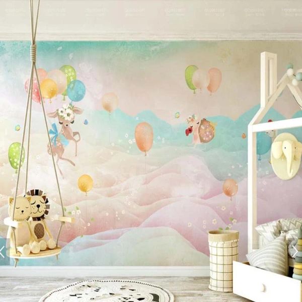 Wallpapers caixa airballoon elk colorido crianças quarto papéis de parede papel de parede 3d mural techo murais pintura lona