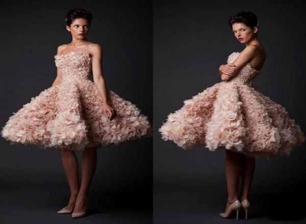 Krikor Jabotian 2016 Abiti da sera Ruffles Organza senza spalline Abiti corti da ballo Lunghezza al ginocchio Abito da festa Celebrity Homecoming Dres4805364