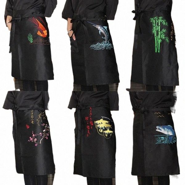 Cucina giapponese Apr Metà del corpo Vita unisex Cucina Chef Ristorante Cameriere Abiti da lavoro Ricamati Pantaloni corti Uniforme Nuovo w1zV #