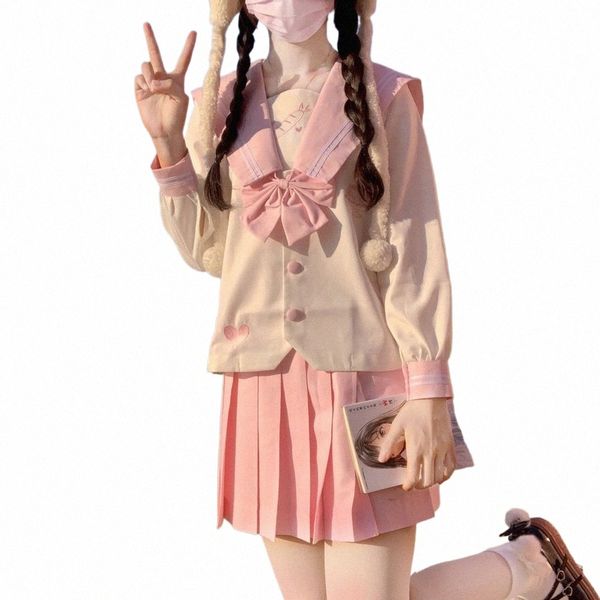 Uniforme scolastica giapponese per le ragazze Dolce e carino vestito da marinaio Lg Gonna rosa Materiali di alta qualità Vestiti Anime COS Costume a5IT #