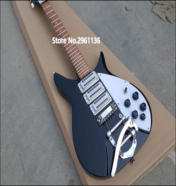 Johnlennon escala curta comprimento preto guitarra elétrica bigs tremolo marrom laca pintura fingerboard dot inlay 527mm 6 string4844010