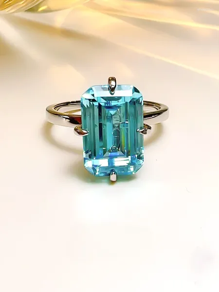 Cluster-Ringe, Kandiszucker, rechteckig, Smaragdschliff, Marineblau, Schatzring, 925er Silber, eingelegter Diamant mit hohem Kohlenstoffgehalt, hochwertiger Hochzeitsschmuck