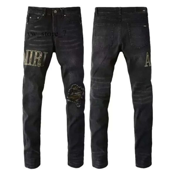 Джинсы Amirir Джинсы Роскошные дизайнерские джинсы с нашивками в одном стиле Знаменитости Мужские эластичные брюки Модные брендовые облегающие джинсы Свободные прямые брюки 2665