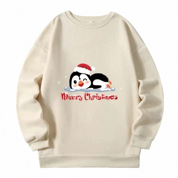 Noel penguen baskısı artı beden sweatshirt kadınlar giyim sonbahar kış yeni sweatshirt y2k sokak kıyafetleri büyük boyutlu tepeler t0tb#