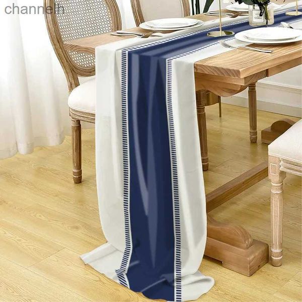 Corredor de mesa azul marinho listras corredores de linho cômoda lenços decoração fazenda lavável para jantar decoração de casamento yq240330