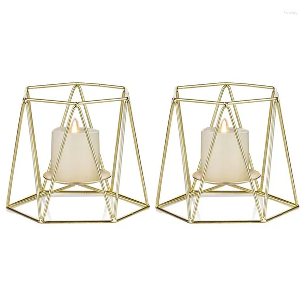 Castiçais SV-conjunto de 2 pilares de metal dourado geométrico elegante tealight peças centrais de suporte de Natal