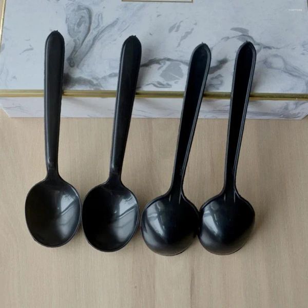 Posate usa e getta 100 pezzi cucchiaio di plastica testa rotonda set sfuso stoviglie accessori da cucina zuppa portatile addensare dessert nero gelato