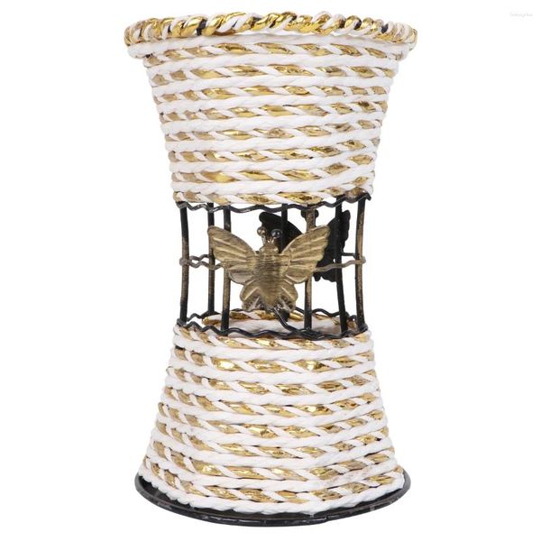 Vasi Piante finte Vaso in rattan artificiale Fiore finto rattan simulato ferro intrecciato bianco