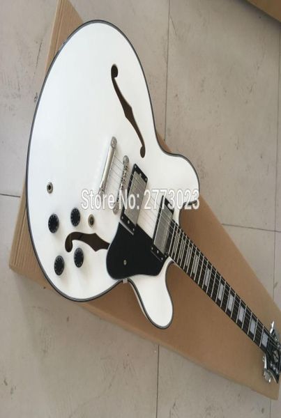 Alta qualidade e baixo do 335 guitarra elétrica jazz guitarra coração vazio corpo arqueado branco piano pintura magro whole3555255