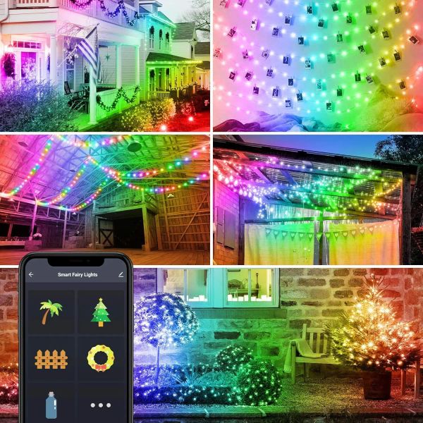 LED RGBIC Christmas Light Outdoor per Natale FAIRY Light Smart App Control Control USB String Lighting IP67 Ghirlanda multicolore