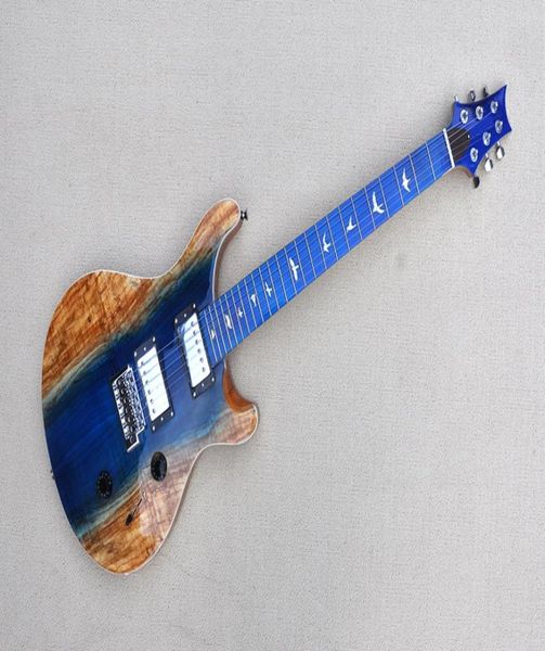 Chitarra elettrica blu personalizzata di fabbrica con hardware cromato Tastiera in acero Intarsio con uccelli bianchi Fiamma e mappa impiallacciatura in acero Può essere 4548562