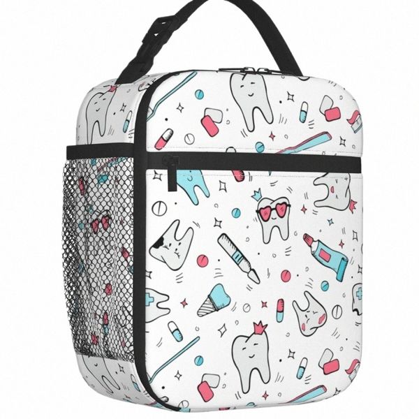 Стоматолог Carto Pattern Изолированная сумка для обеда для женщин Зубная щетка Портативный охладитель Термальный ящик для бенто Школа T7g7 #