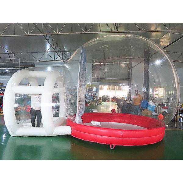 Atacado atividades ao ar livre 4m de diâmetro + 2m túnel grande transparente cúpula inflável bolha tenda globo de neve com túnel balão de natal para tirar fotos