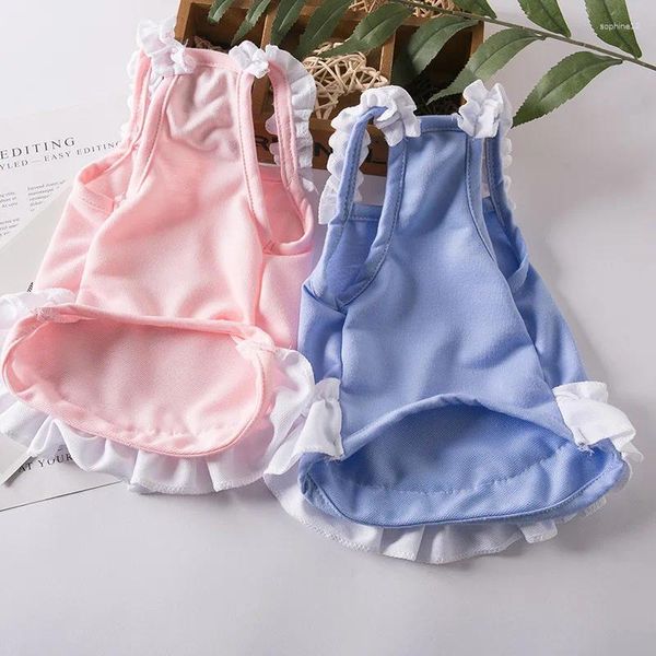 Cão vestuário colete para cães roupas gato corações roupas para animais de estimação pequeno lacework bonito fino primavera verão azul rosa moda yorkshire acessórios