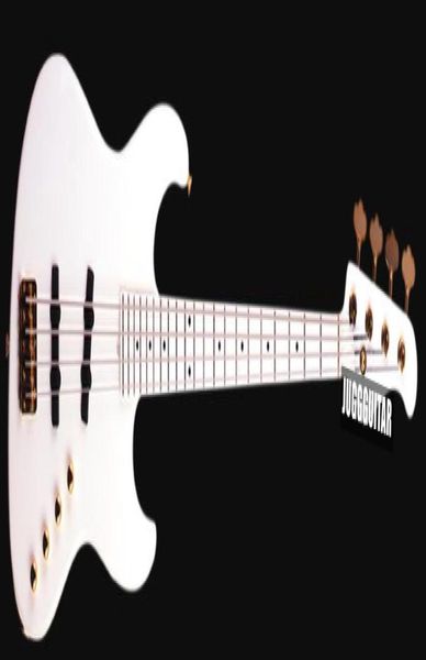 Personalizado 4 cordas Moon Bass JJ4B Larry Graham All White Electric Bass Guitar Ash Body Maple Neck 21 trastes Fingerboard Gold Har5754207